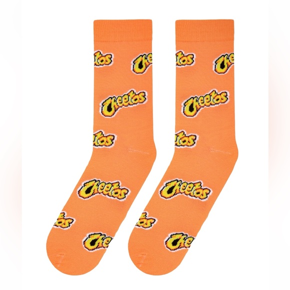 Cheetos Odd Sox Crew Socks 2 Pair Men 8-12 W 9-13 Orange Black w Logo Snacks NEW - Picture 4 of 10